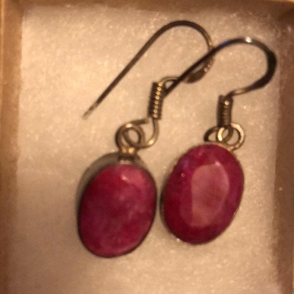 Rough Ruby Fish Hook Earrings. - image 2